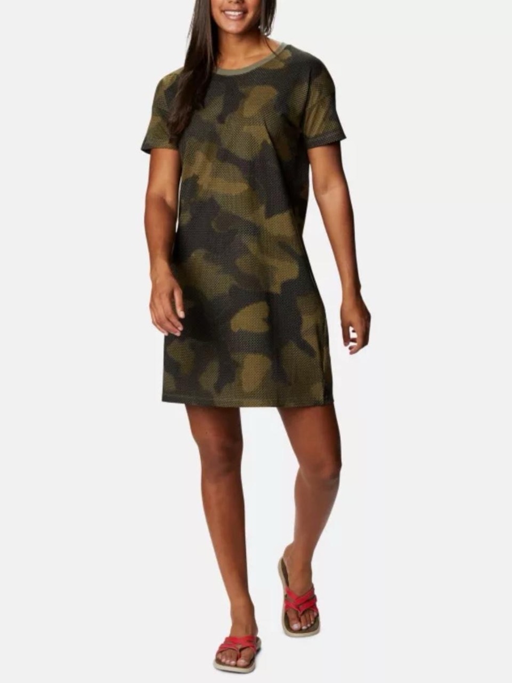Casual Camo Short Sleeve Tunic Dress - Olive/Black